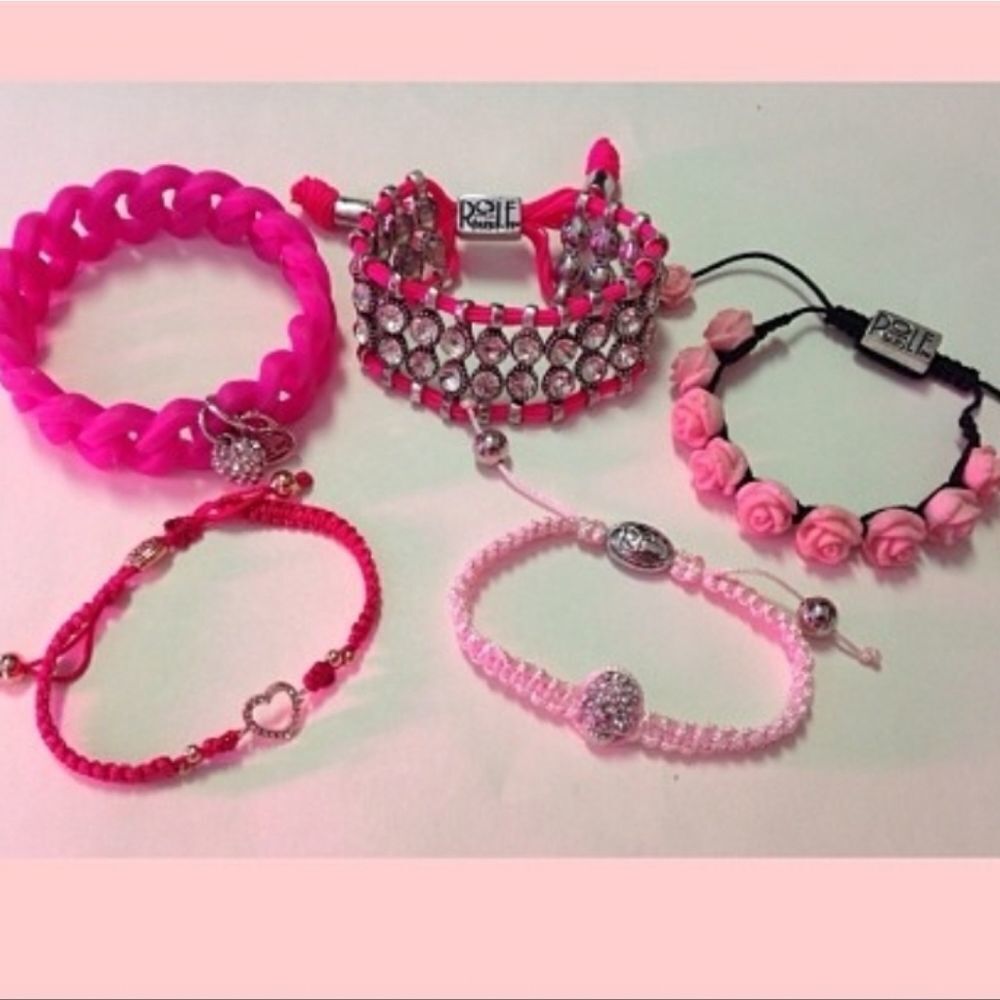 Rolf Bleu Pink Macrame Adjustable Beaded Bracelet Set of 2